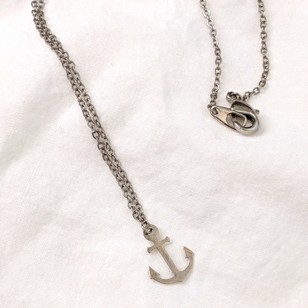 Delicate Silver Toned Anchor Charm Necklace